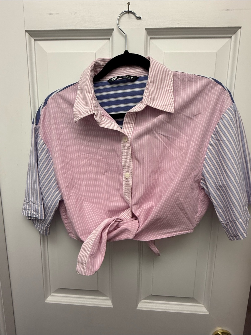Zara Pink & Blue Striped Button-Up Shirt